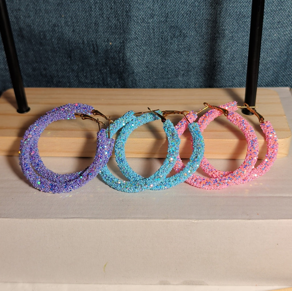 2" Sparkle Glitter Hoop Earrings 3 Pair Set Y2K