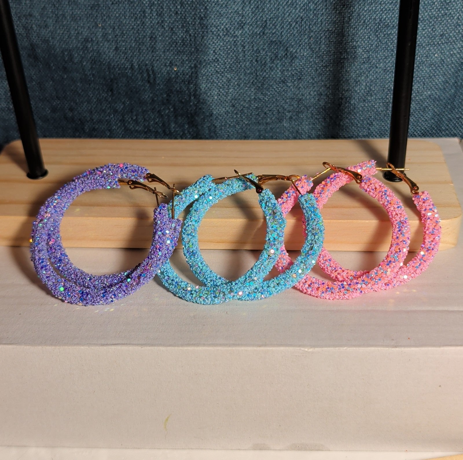 2" Sparkle Glitter Hoop Earrings 3 Pair Set Y2K