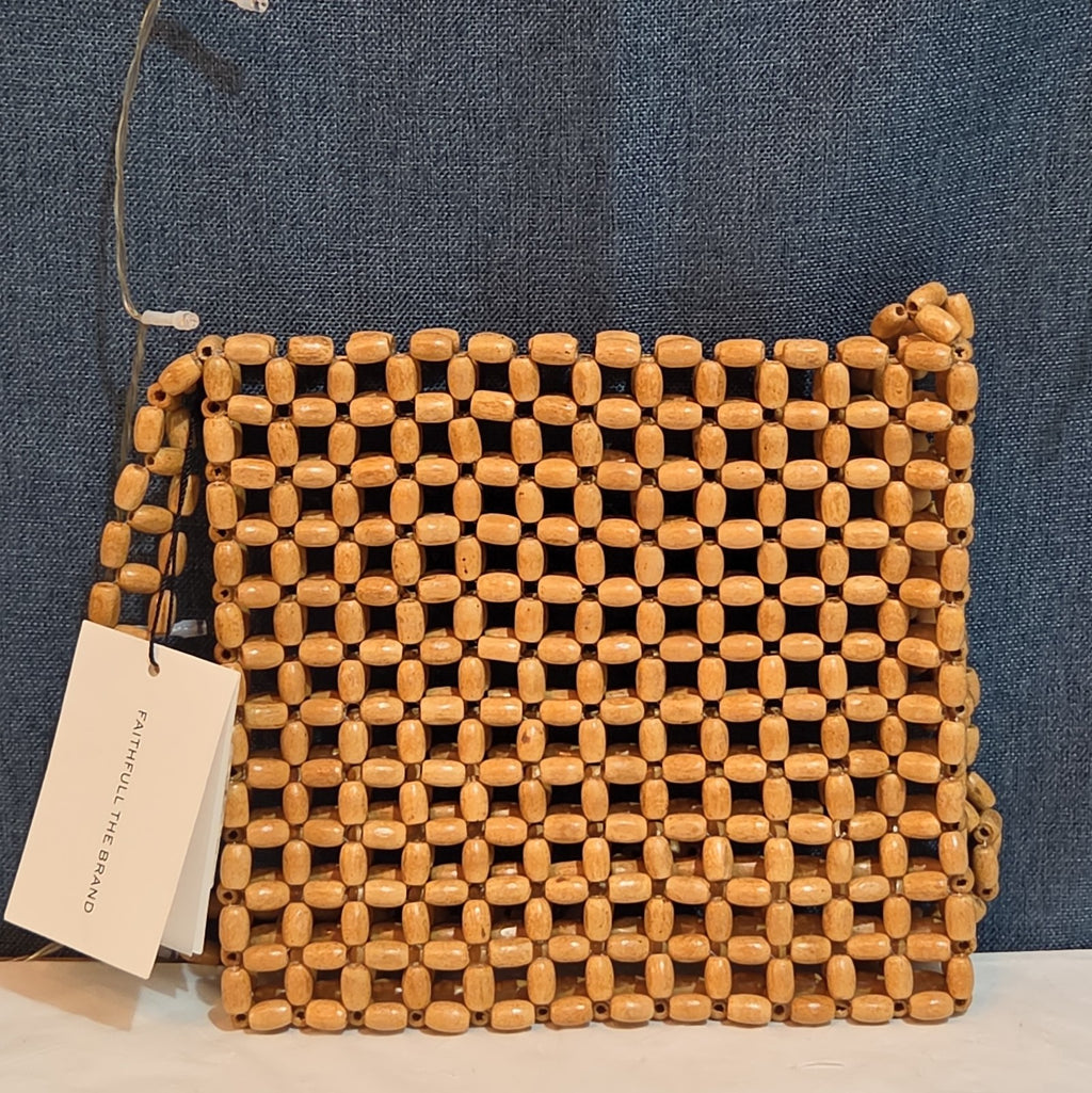 Faithfull The Brand Beaded Clutch Wood Boho Summer Bag NWT FFA056