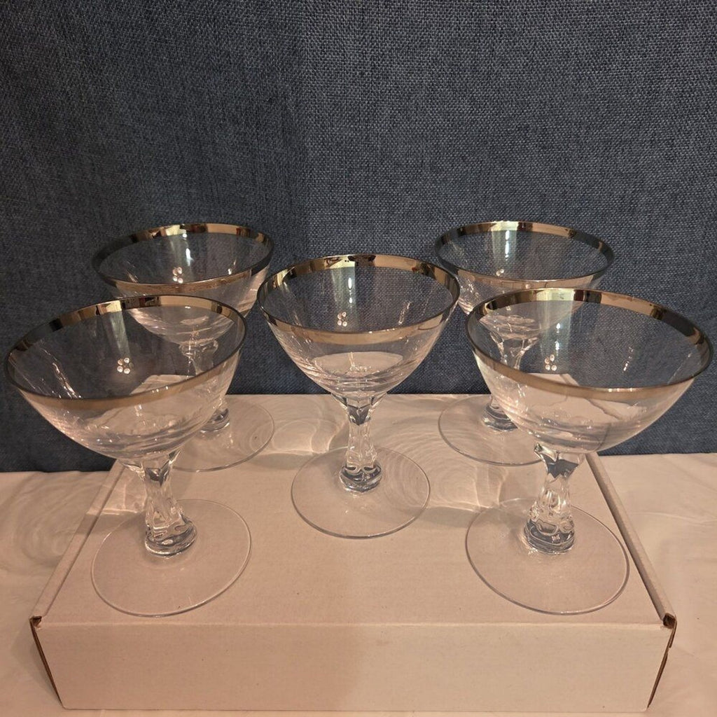 Tiffin Franciscan Brookmar Platinum Rim Champagne Coupe Sherbet Glass Set of 5
