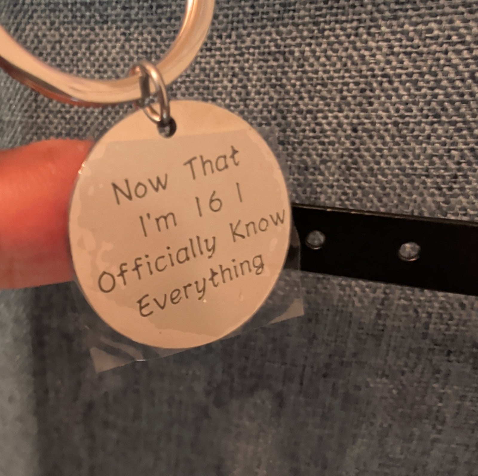 Sweet 16 Funny Keychain Silver Tone Birthday Gift ..I Officially Know Everything