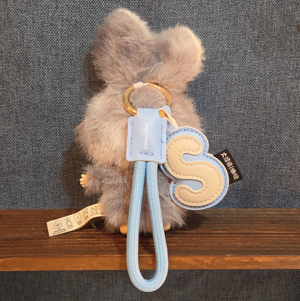 Baby Three Super Mini Bunny Letter S Gray Plush Bag Charm Pendant