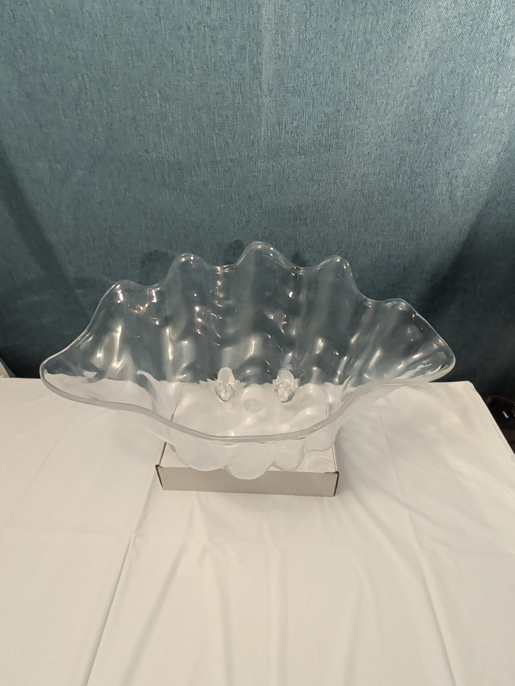 Large Acrylic Clam Shell Serving Bowl 18" Wavy Scalloped Beach House Centerpiece