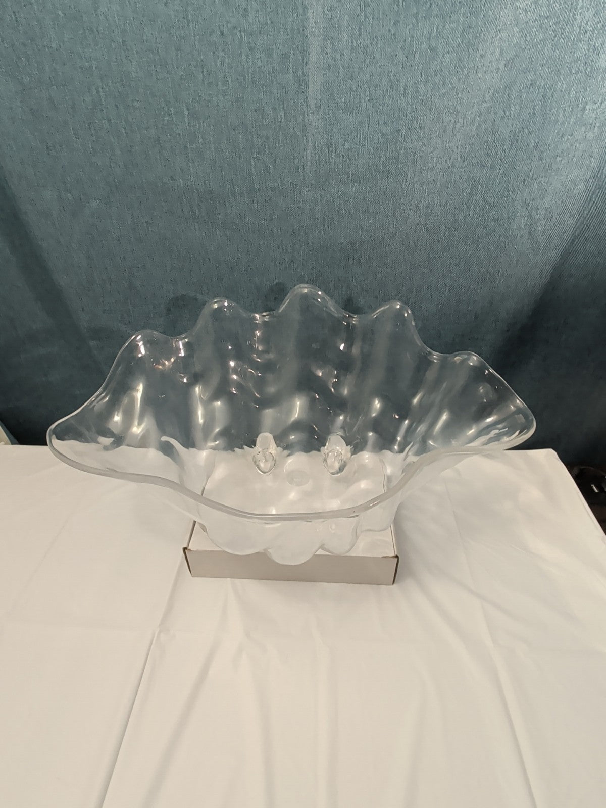 Large Acrylic Clam Shell Serving Bowl 18" Wavy Scalloped Beach House Centerpiece
