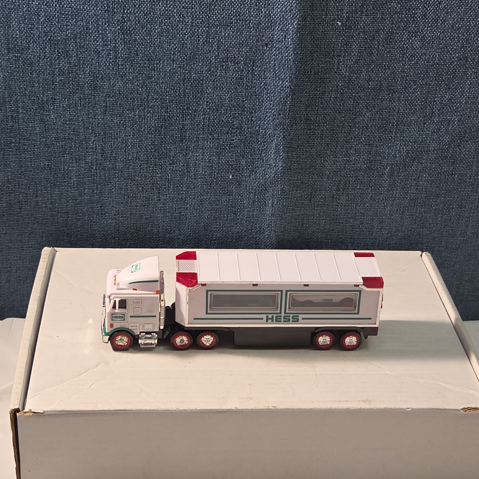 2021 Hess Mini Toy Truck Semi Hauler with Race Car White & Green Collectible