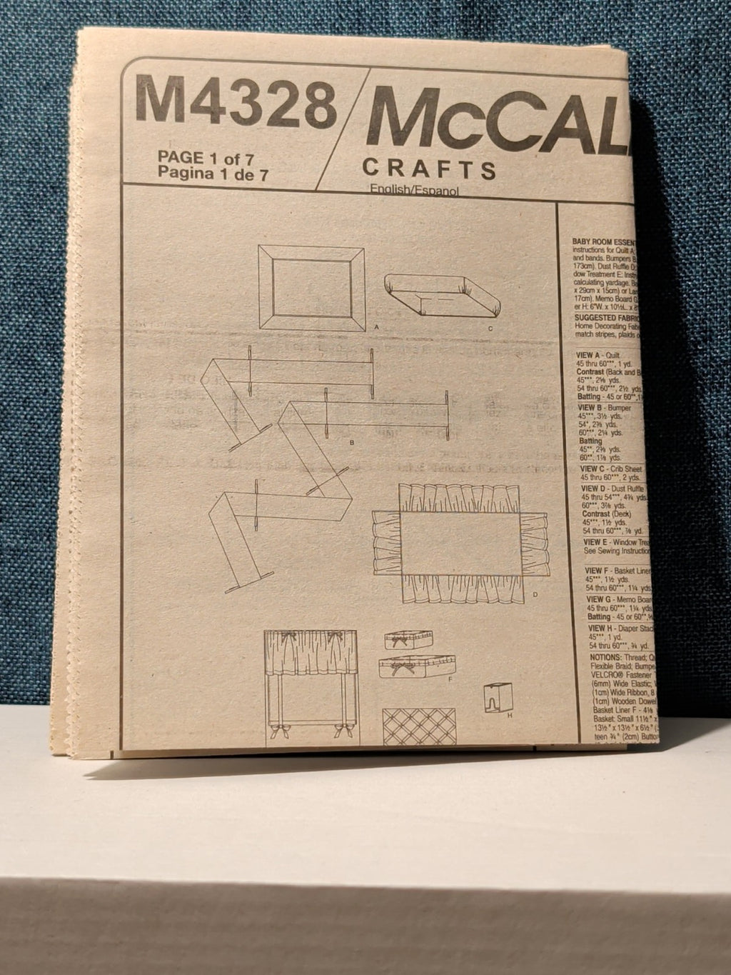 McCall's M4328 Nursery Decor Pattern 2003 Crib Quilt Bumper Skirt Stacker UNCUT