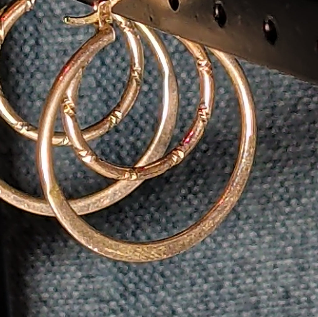Double Hoop 925 Sterling Silver Textured Y2K