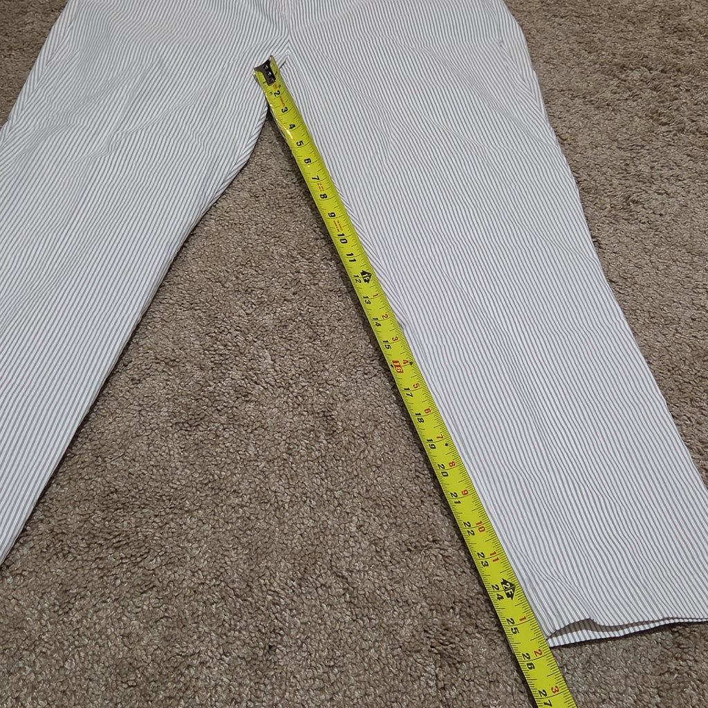 Jones New York Pants Womens 12 Tan White Stripe Pull On Crop Trouser Cotton Good
