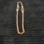 Vintage Gold Tone Geometric Necklace Long Pearl Station Diamond Link Chain 32"