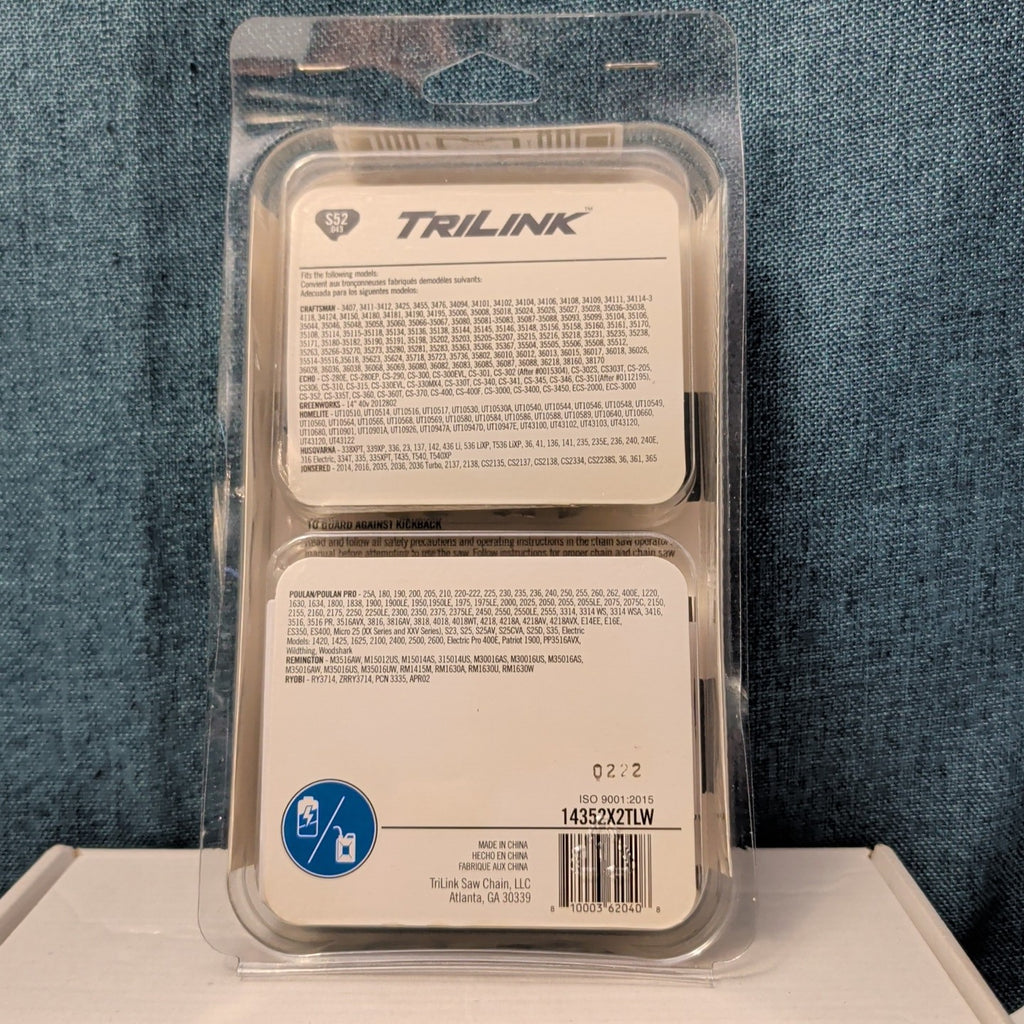 TriLink 14 Inch Chainsaw Chain 2 Pack S52 .043 52 Drive Links Husqvarna Poulan