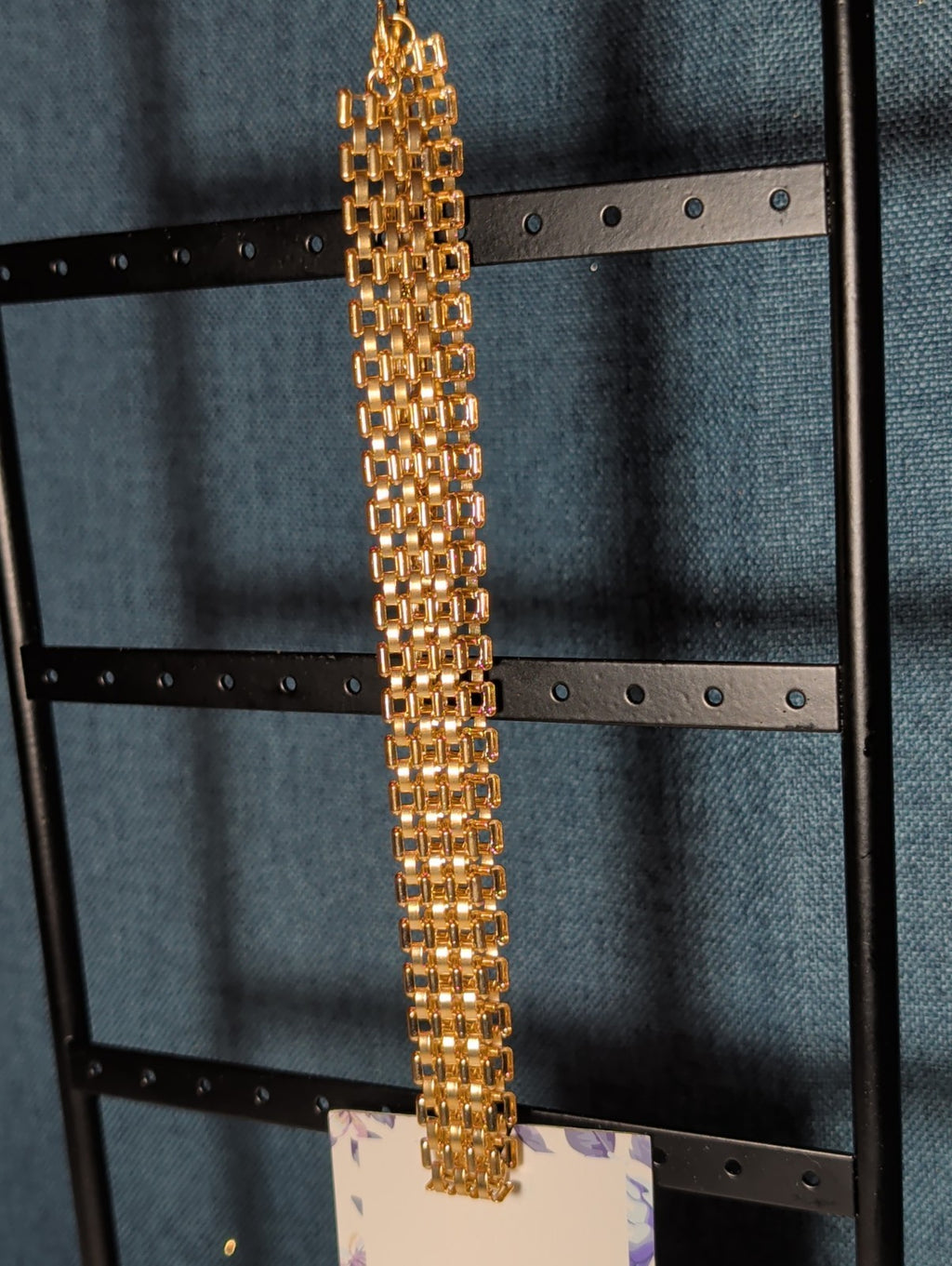 Gold Tone Wide Link Mesh Choker Necklace Y2K Retro Glam NWT