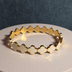 Hinged White Clover Bangle Bracelet Gold Tone Enamel