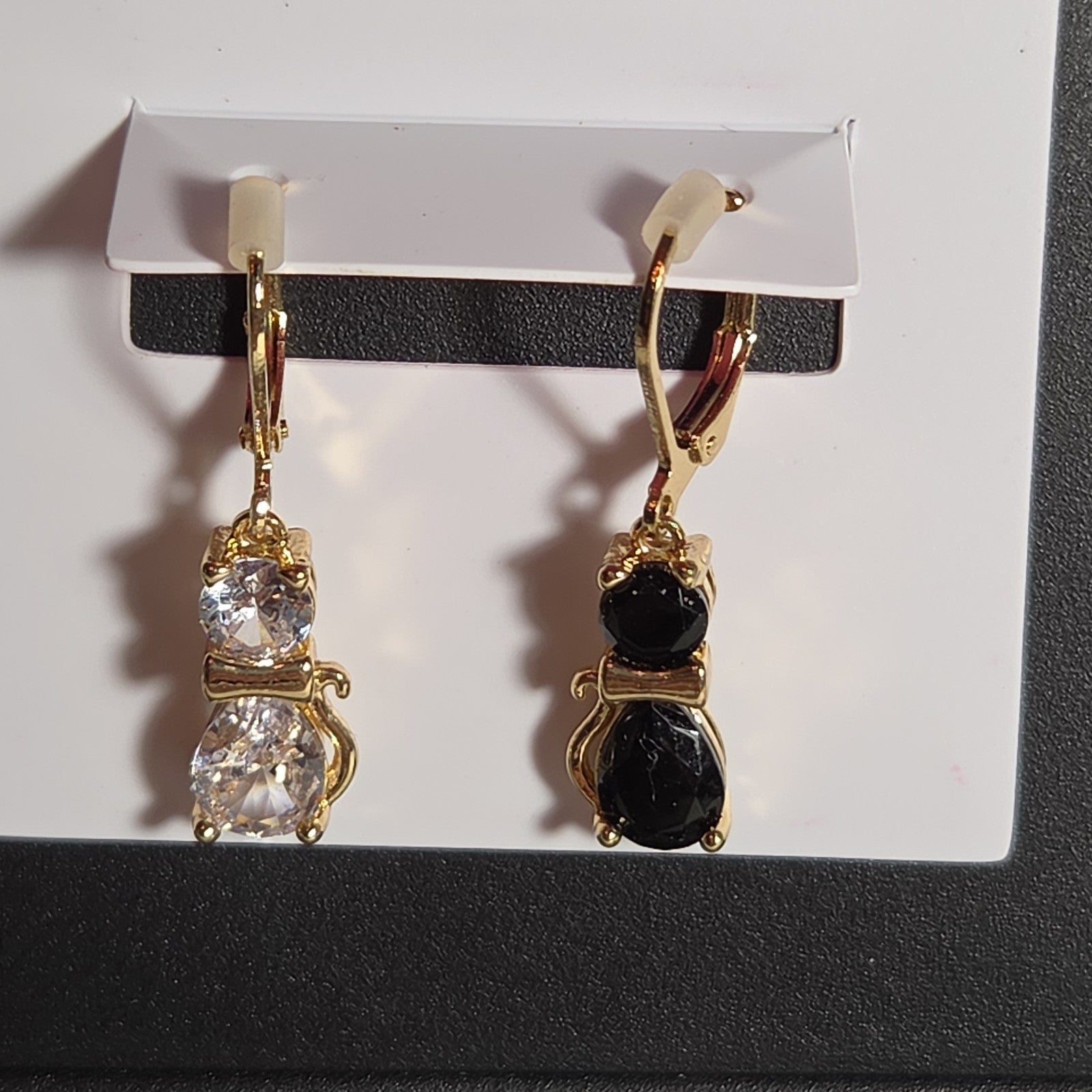 Betsey Johnson Mismatched Cat CZ Drop Earrings
