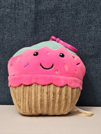 Dan Dee Cupcake Plush Keychain | Pink Happy Face Bag Clip | Kawaii Food Stuffed