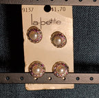 La Petite Vintage Buttons 9137 Faux Pearl Silver Tone Rim Set of 4