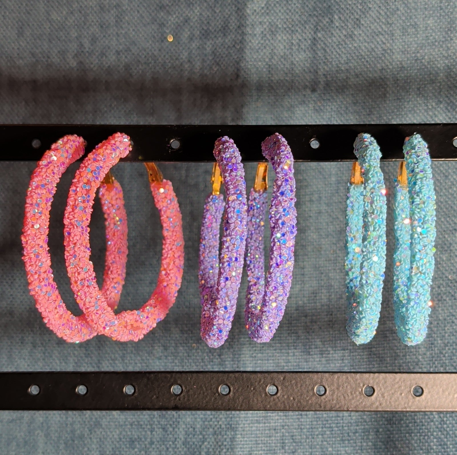 2" Sparkle Glitter Hoop Earrings 3 Pair Set Y2K