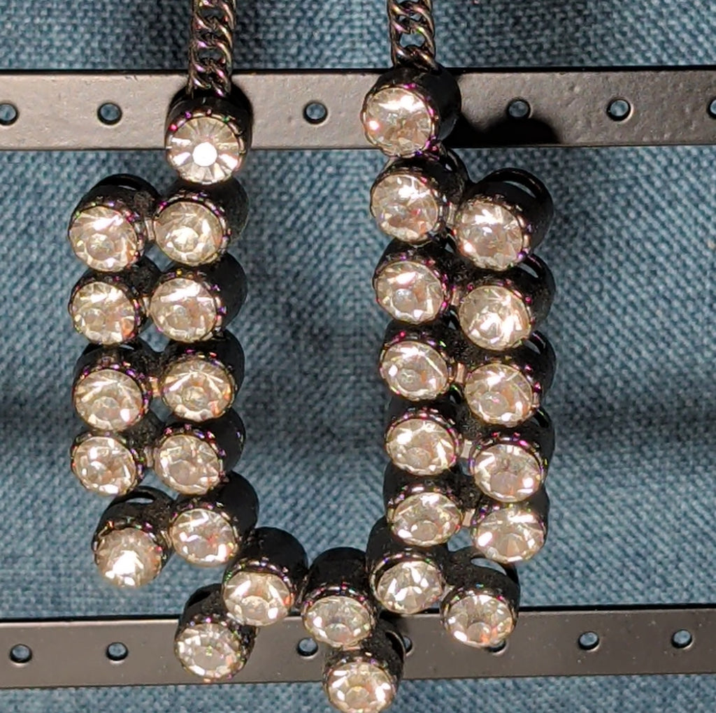 Gunmetal Double Layer Crystal Statement Necklace Edgy Glam