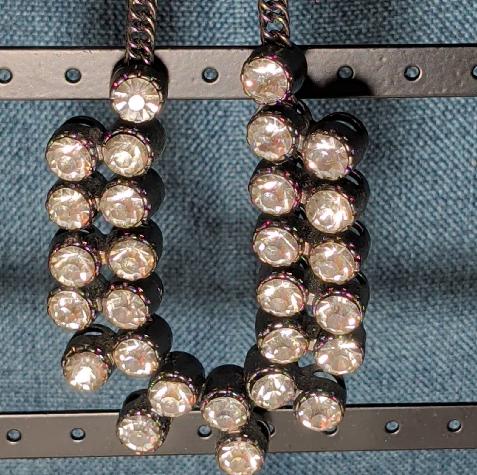 Gunmetal Double Layer Crystal Statement Necklace Edgy Glam