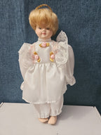 Vintage Porcelain Angel Doll | Blonde Guardian Angel with Halo