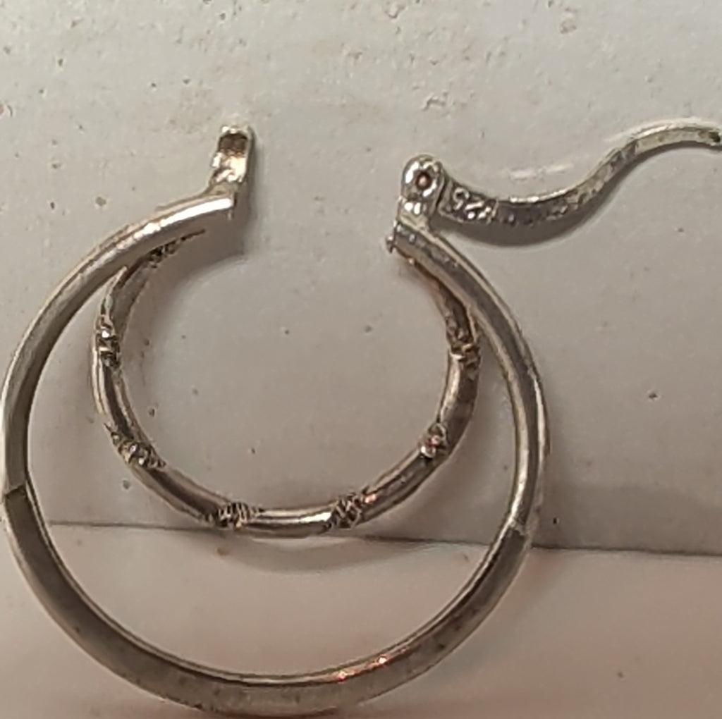 Double Hoop 925 Sterling Silver Textured Y2K