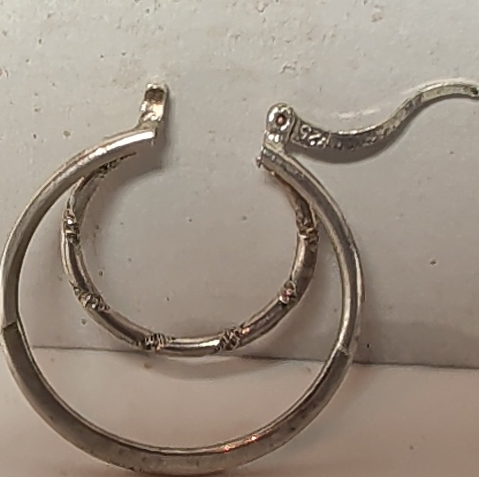 Double Hoop 925 Sterling Silver Textured Y2K