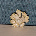 Peony Flower Brooch Pin Gold Tone Faux Pearl Enamel Coquette NWOT