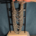 Multi Strand Silver Tone Beaded Statement Necklace Glam