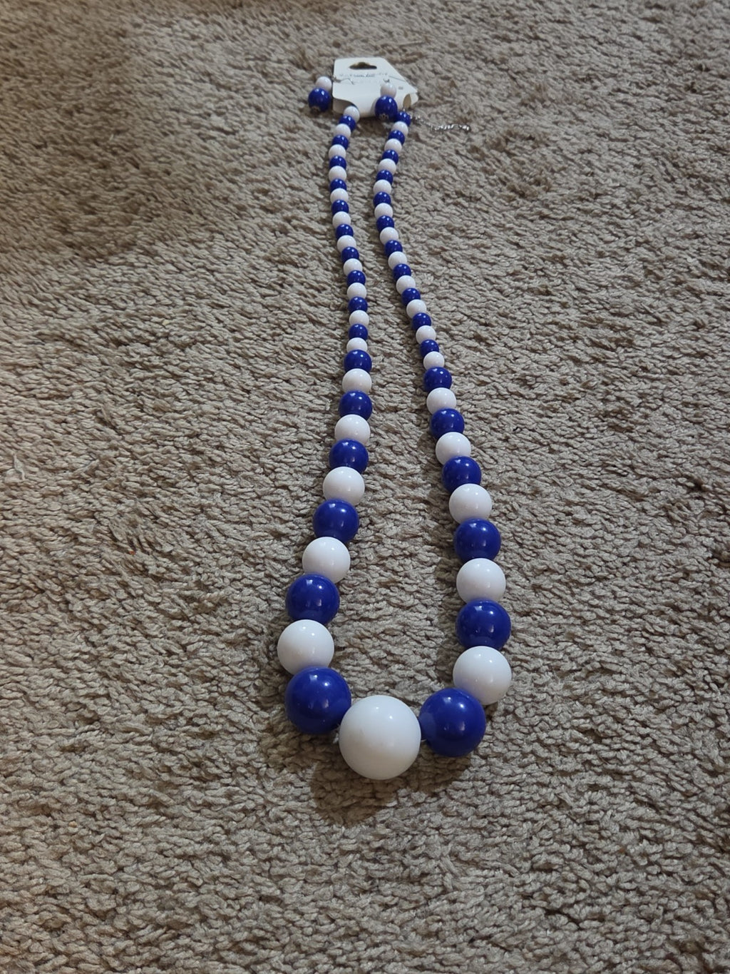 Chunky Bubblegum Bead Necklace Earring Set Blue White Retro