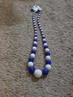 Chunky Bubblegum Bead Necklace Earring Set Blue White Retro