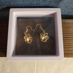 Gold Christmas Bells Drop Earrings 3/4" Red Enamel