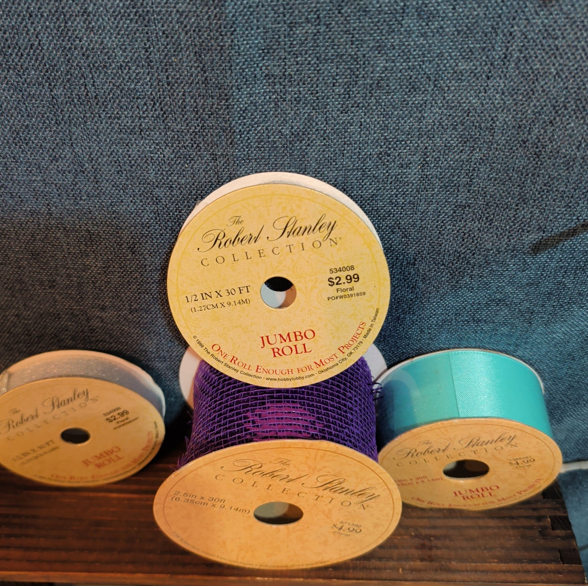 Robert Stanley Ribbon Lot 4 Purple Teal Silver Mesh Wired Craft Destash