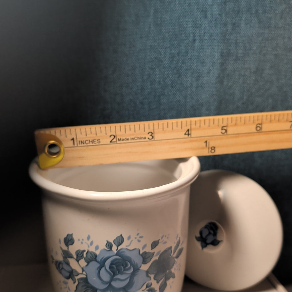 Jay Import Blue Rose Ceramic Canister with Lid Floral Farmhouse Decor 5" Jar