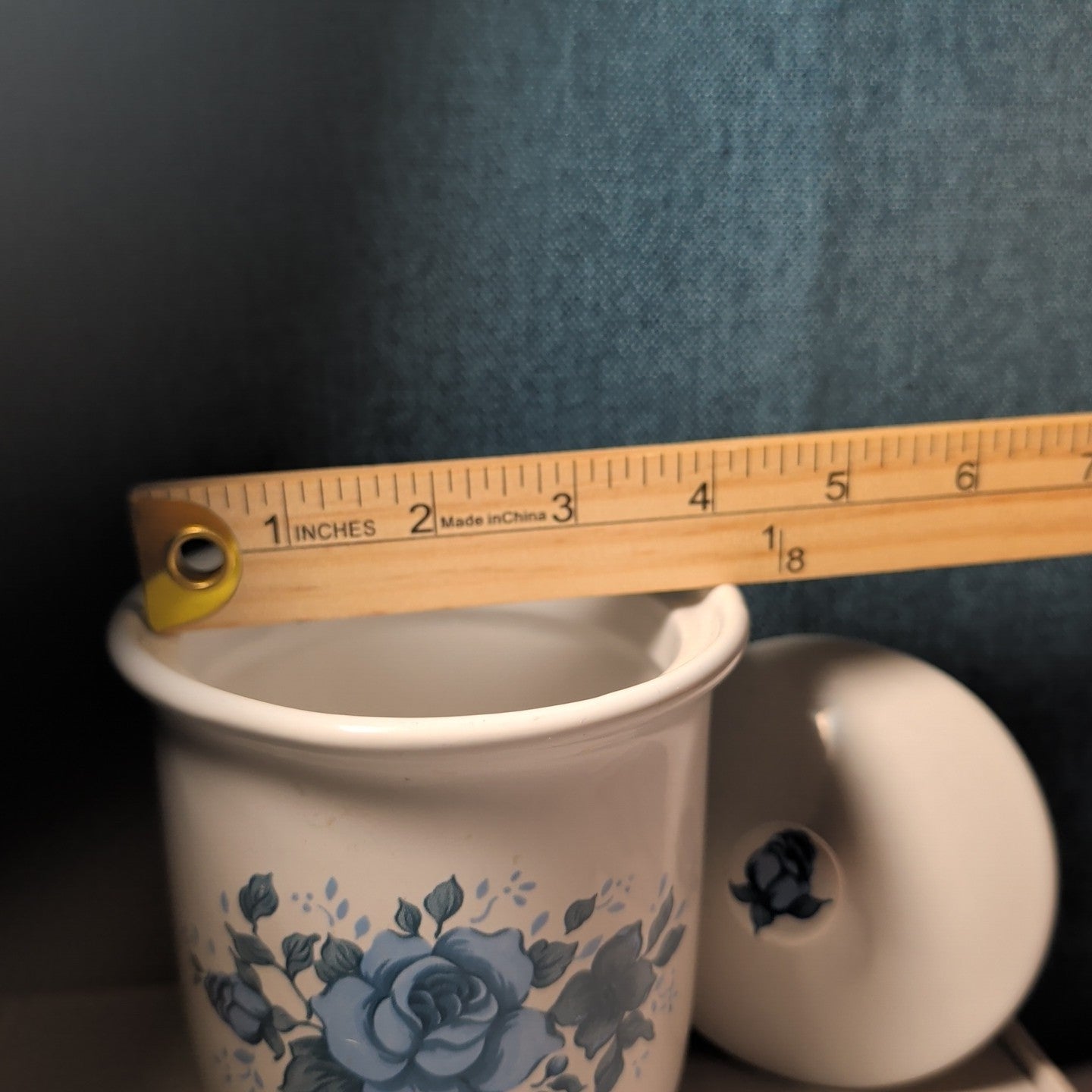 Jay Import Blue Rose Ceramic Canister with Lid Floral Farmhouse Decor 5" Jar