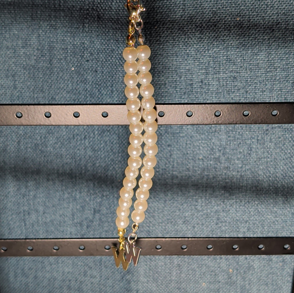 Faux Pearl Purse Charm Gold Silver Tone W Letter Initial