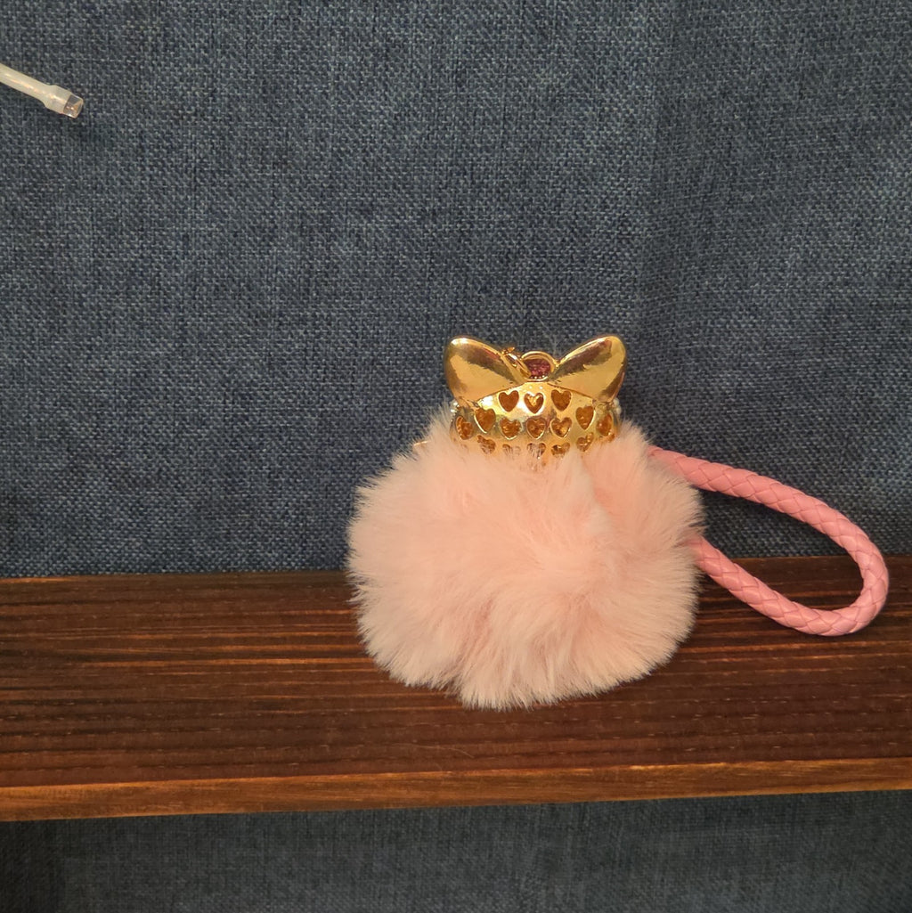 Pink Rhinestone Fox Pom Pom Keychain Charm Braided Strap