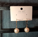 HS DP Fashion Pearl Drop Hoop Earrings 14K Gold Plated S925 Post Classic