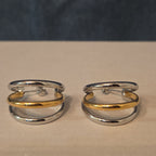 Triple Hoop Mixed Metal Gold Silver Tone Earrings Modern