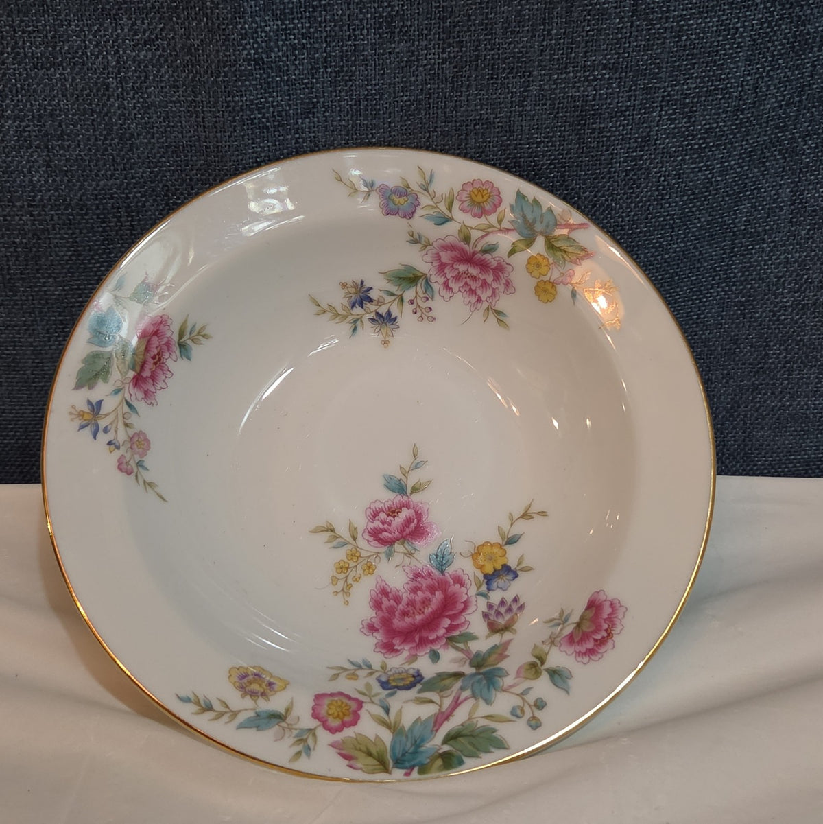 Noritake Peony 5053 China 7.5" Soup Bowl Floral Gold Rim Vintage