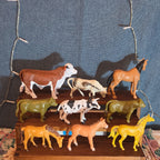 Farm Animals 9Pc Lot Plastic Horses Cows Vintage Style P
