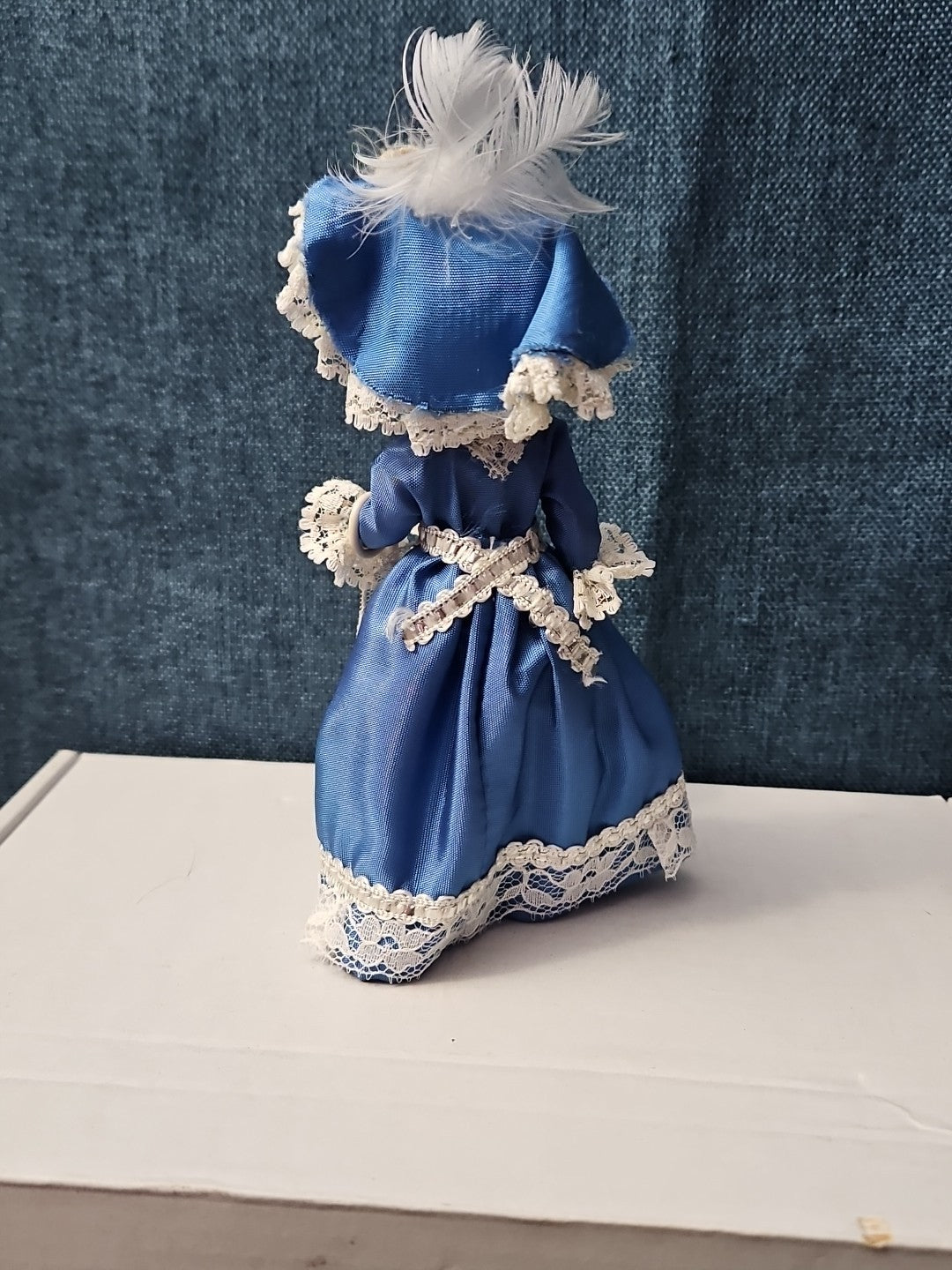 Vintage Brussels Souvenir Doll | 6" Belgium Blue Dress | "Bruxelles" Lace Apron