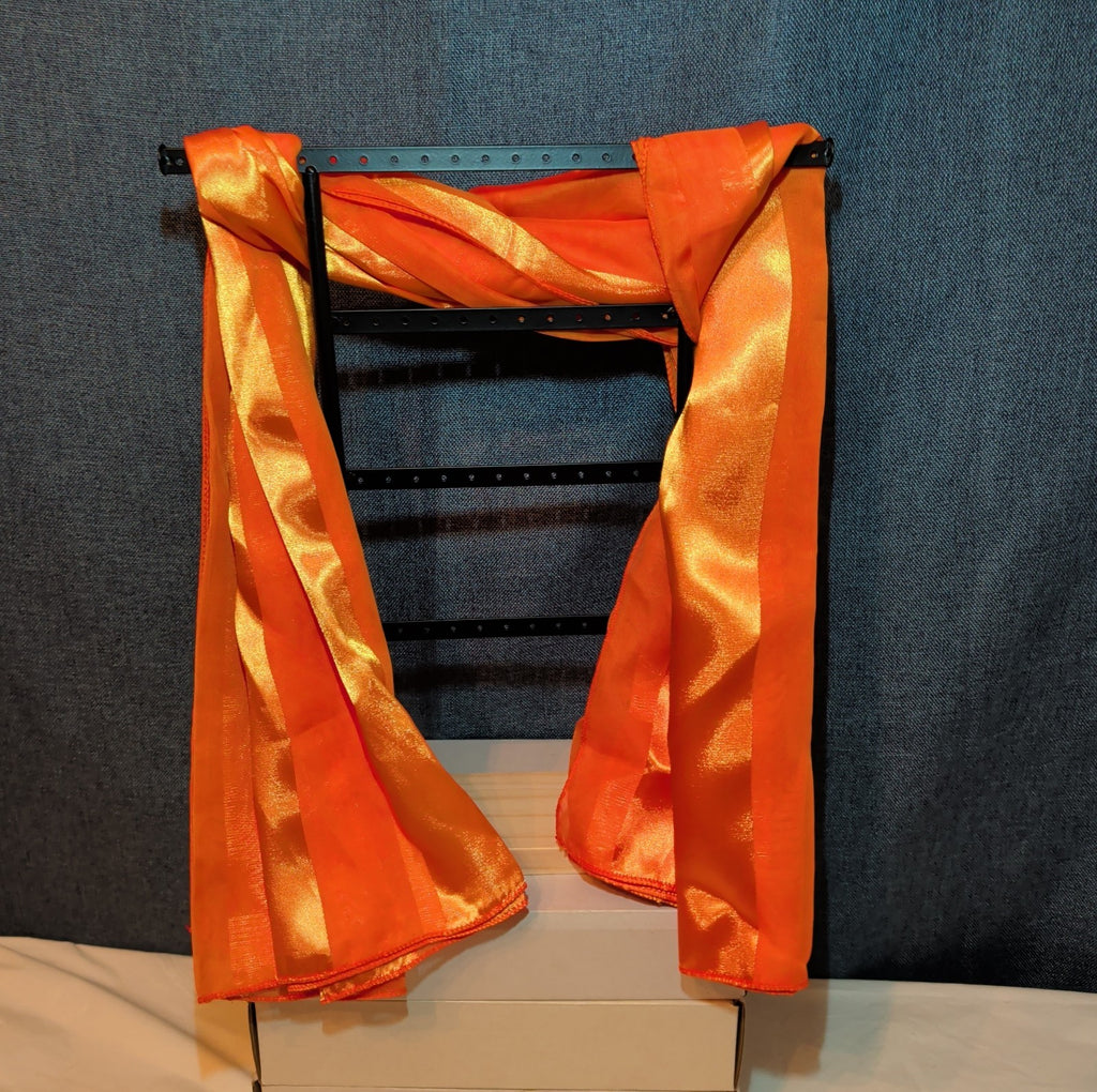Vintage Orange Striped Scarf Sheer Satin Oblong Rectangular Wrap Retro