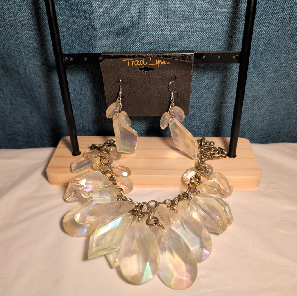 Traci Lynn Iridescent Statement Bib Necklace Earring Set Vintage Style