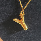 Y Initial Bubble Letter Necklace Gold Tone Satellite
