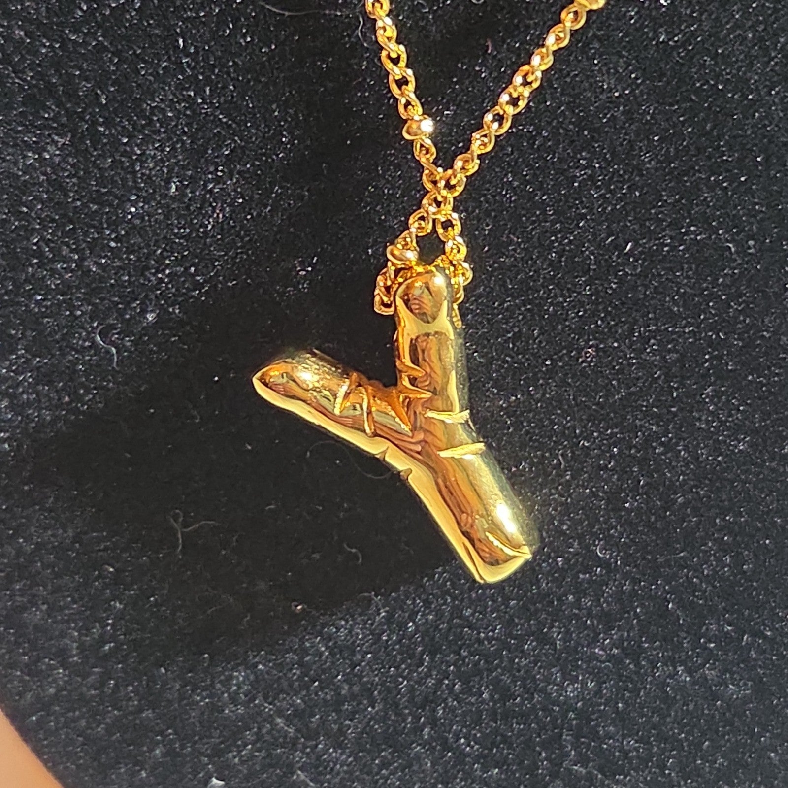 Y Initial Bubble Letter Necklace Gold Tone Satellite