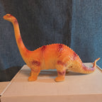 Apatosaurus Dinosaur Toy 11” Soft Vinyl Orange Red Stripe Brontosaurus Figure