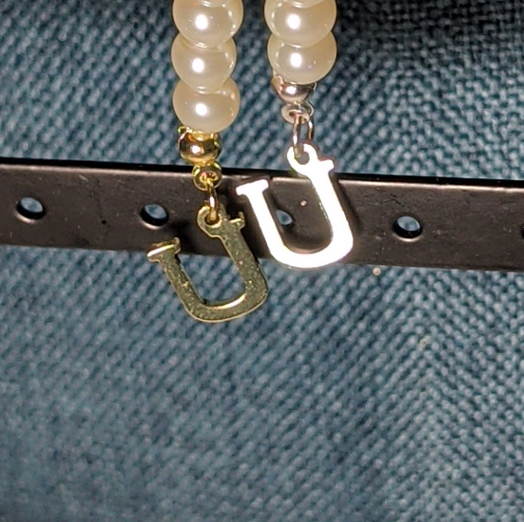 Faux Pearl Purse Charm Gold Silver Tone Letter U