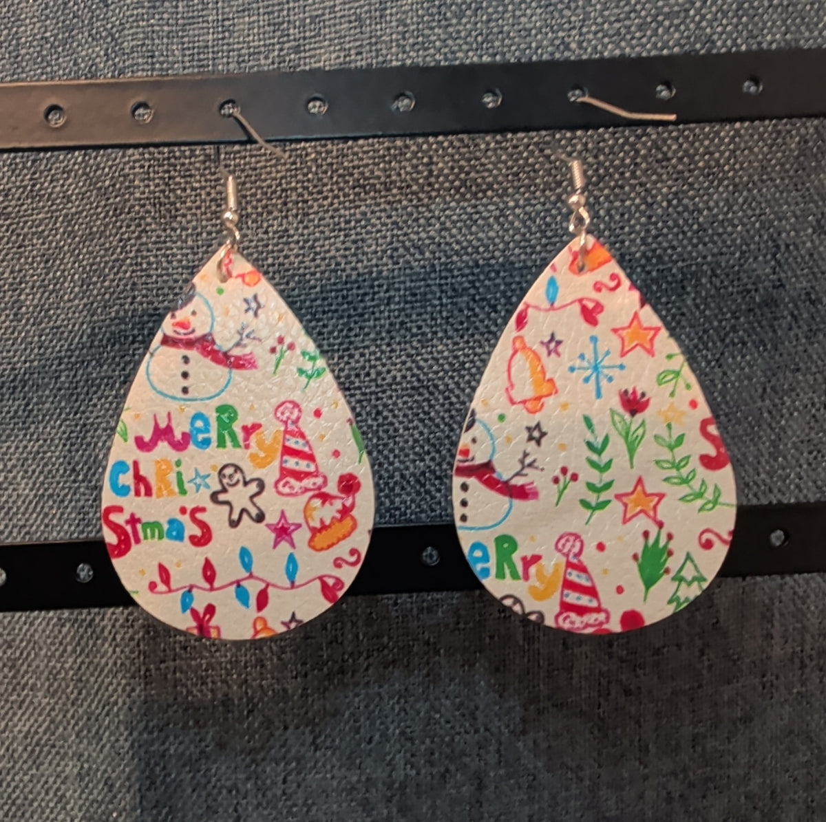 Faux Leather Teardrop Earrings Christmas Holiday Party Vibe NEW
