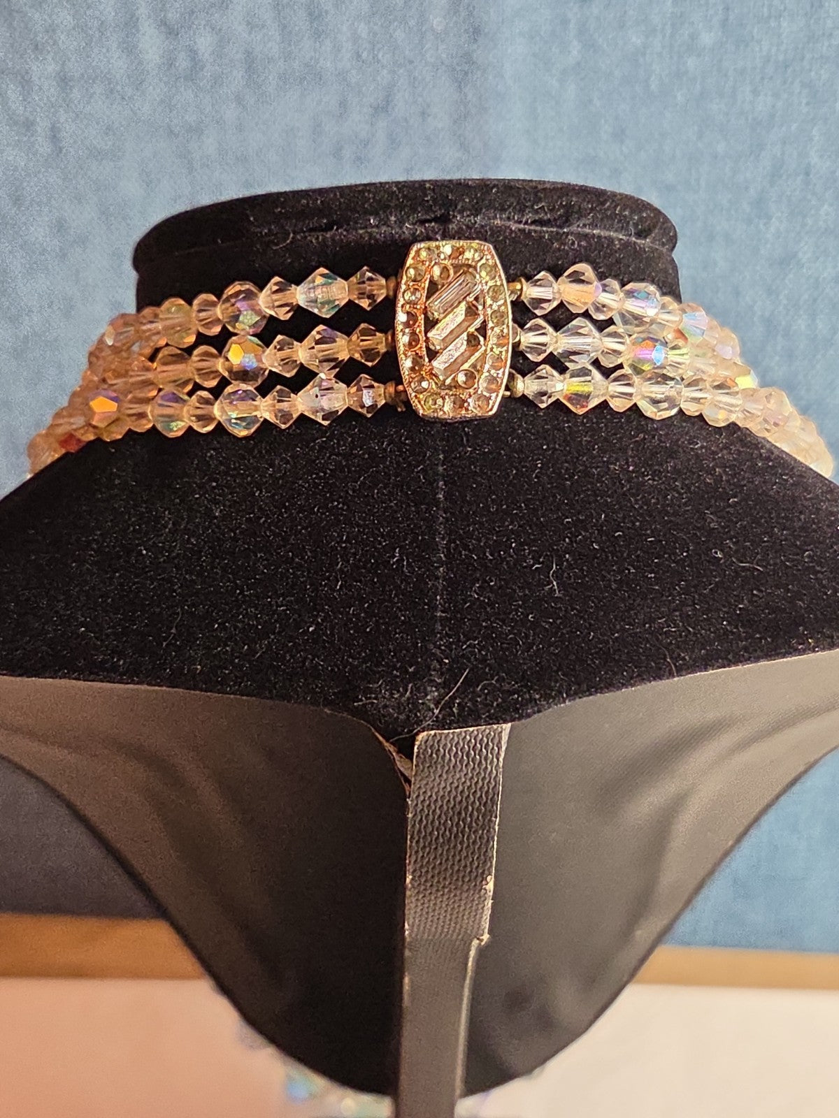 Triple Strand AB Crystal Iridescent Vintage Glam