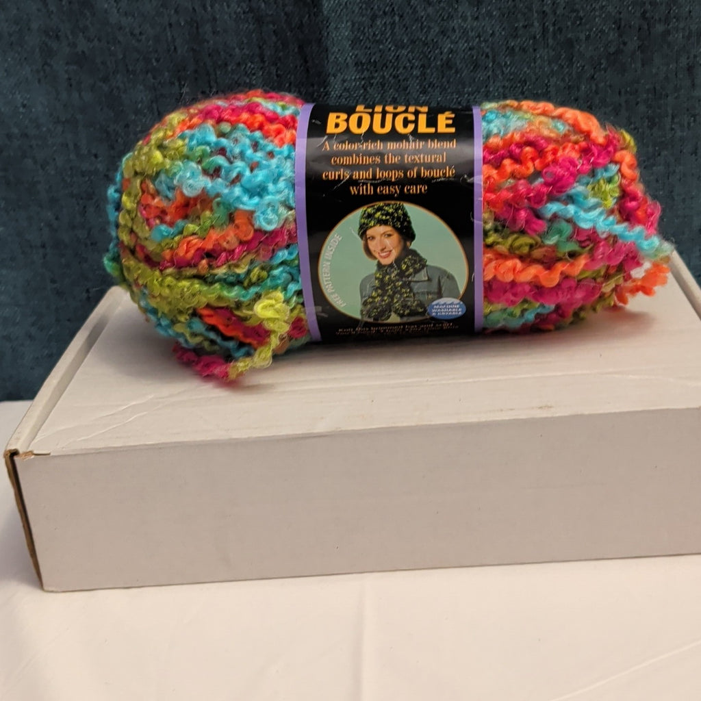 Lion Brand Lion Boucle Yarn Sorbet 205 Mohair Blend Textured Pink Teal Orange