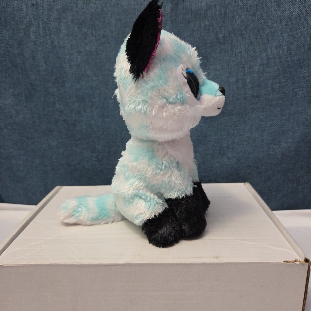 Ty Beanie Boos Atlas Aqua Chevron Fox 6" Plush Blue Glitter Eyes Retired MWMT